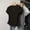 Black, variant on Women Casual Solid Color Side Ruched Tops Crew Neck Short Sleeve Slim Fit Summer T-Shirts Flattering Curved Hem Tees