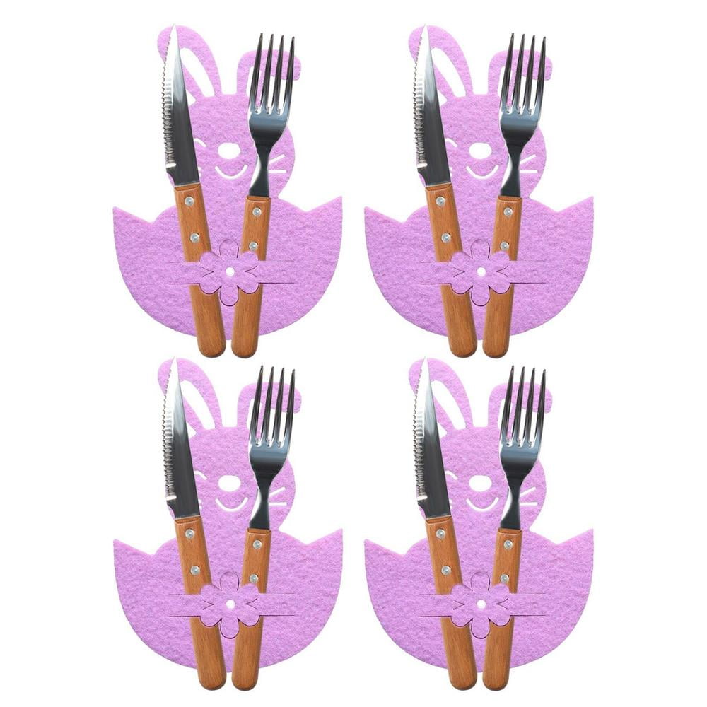 Tohuu Kitchen Utensil Pouch 4pcs Easter Bunny Tableware Holders Rabbit Knife Forks Bag