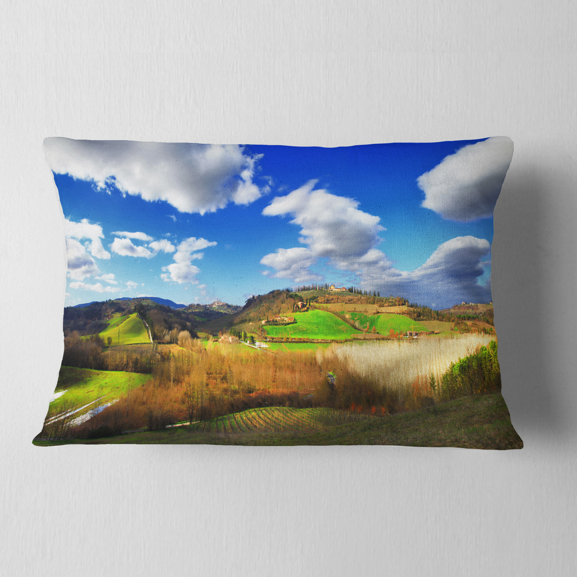 Designart Spectacular Toscana Panorama - Landscape Printed Throw Pillow - 12x20