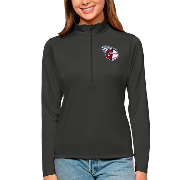 Women's Antigua Charcoal Cleveland Guardians Tribute Quarter-Zip Pullover Top