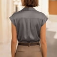 thumbnail image 4 of Endives Women's Satin Shirt Elegant Short Sleeve Shirts V Neck Work Shirt Business Casual Outfits Womens Blouses Dressy Summer Tops S-5XL Grey XXXL, 4 of 6