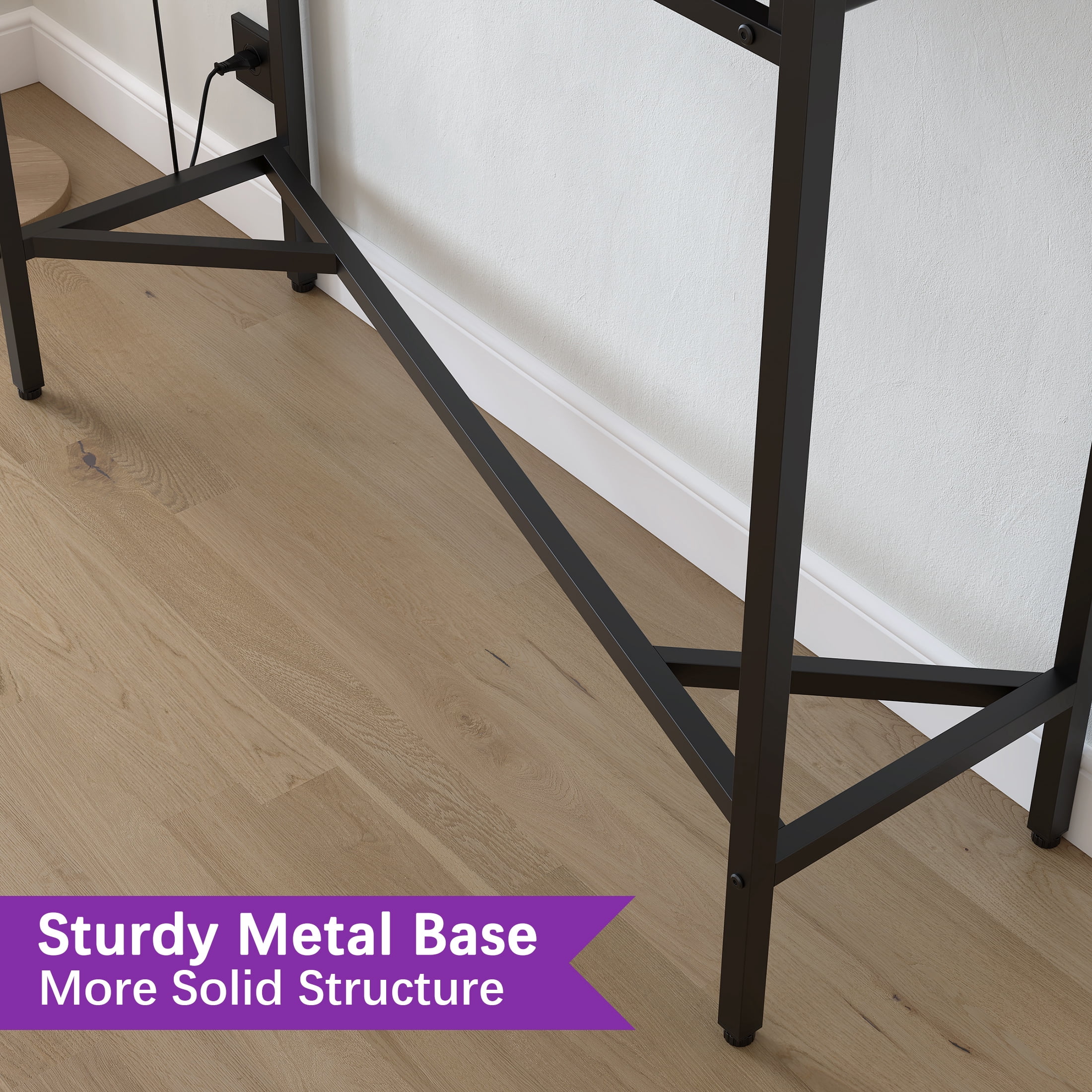 Yoneston 47.25" Bar Table with Charging Station, Rectangular High Kitchen Dining Counter Table with 2 Storage Shelves for Living Room Office Balcony, Black Oak