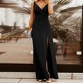 thumbnail image 4 of Femmes Banquet Robe Couleur Unie Plissée Sans Manches Profonde V Cou Haut Fendue Robe de Soirée Vêtements Féminins, 4 of 13