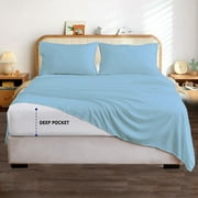 VEGAS HOTEL COLLECTION Soft Sheets 800 Thread Count Pure Egyptian Cotton { 4-PCs } Sheet Set fits up to 14-15 Inch Deep { Pattern : Solid Guarantee (Queen, Light Blue)
