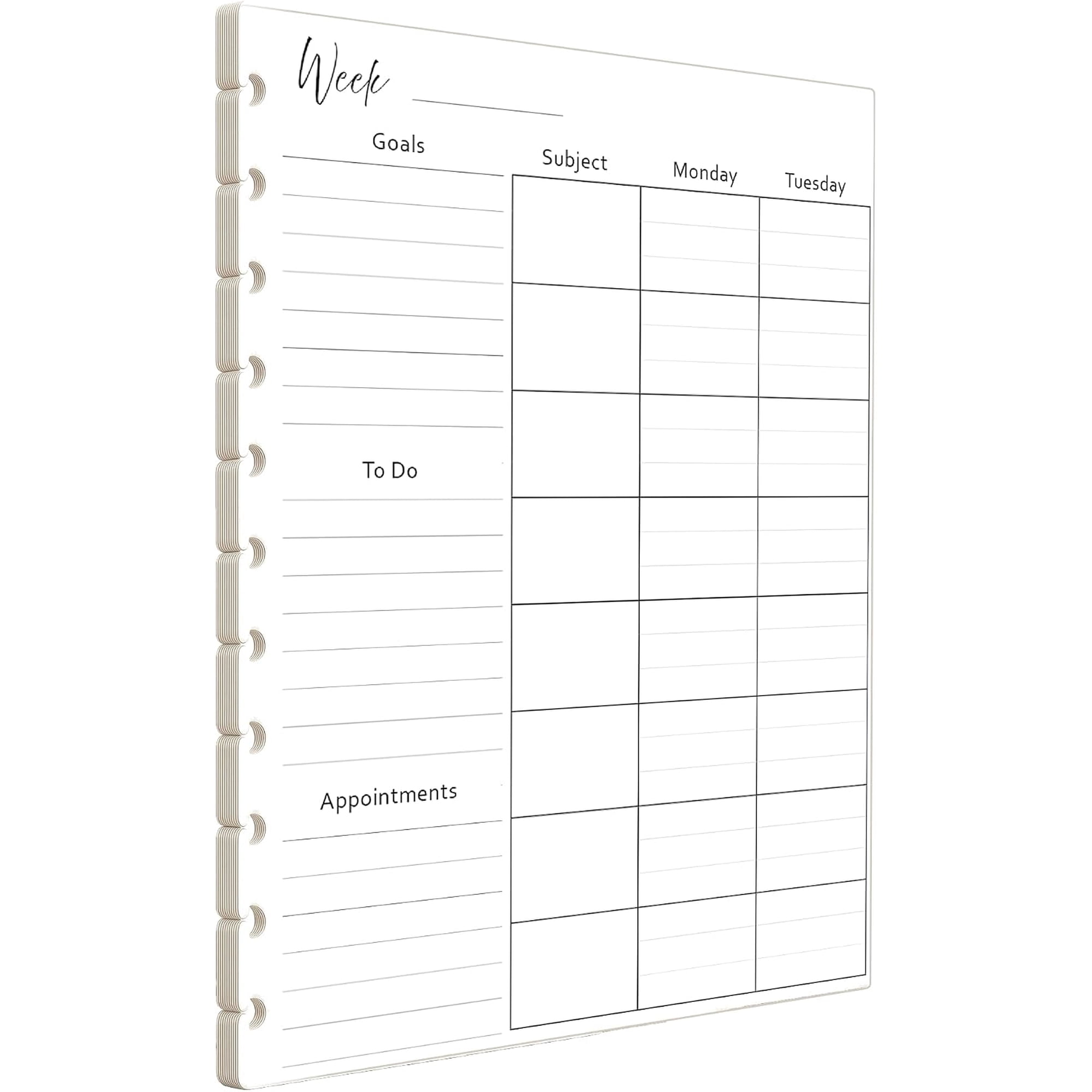 Weekly Lesson Planner Inserts for 11-Disc Big Happy Planner Big Academic Planner Big Student Planner Big Teacher Planner Big Happy Planner Inserts (Planner Sold Separately)
