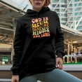 thumbnail image 2 of Distressed Retro Wavy God Is Greater Than the Highs and Lows Text Art Merch Gift, Black Hooded Sweatshirt or Hoodie, Medium, 2 of 5