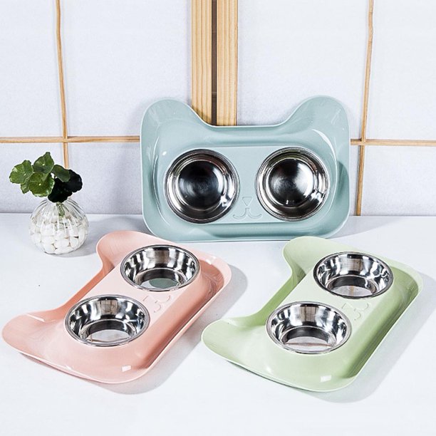 Besufy Pet Bowl Cat Stainless Steel Double Bowl SpillProof Food Water
