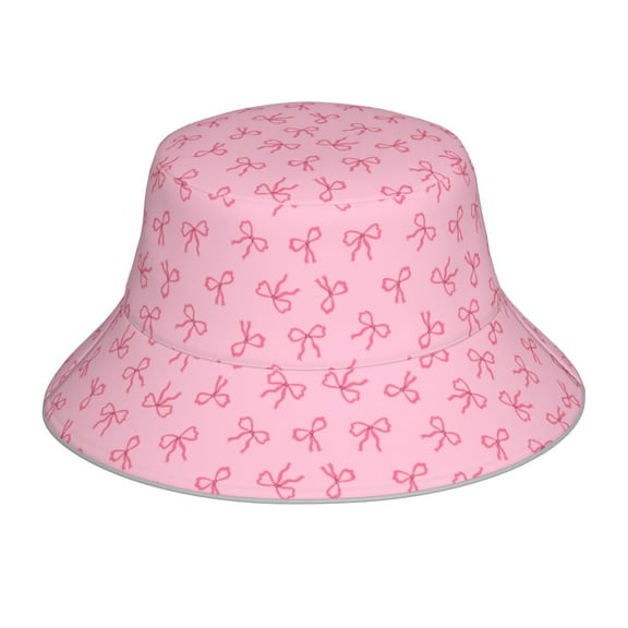 KLL Pink Bows Bucket Hat for Women Men Packable Travel Beach Sun Hat Outdoor Rave Accessories Reflective Fisherman Cap