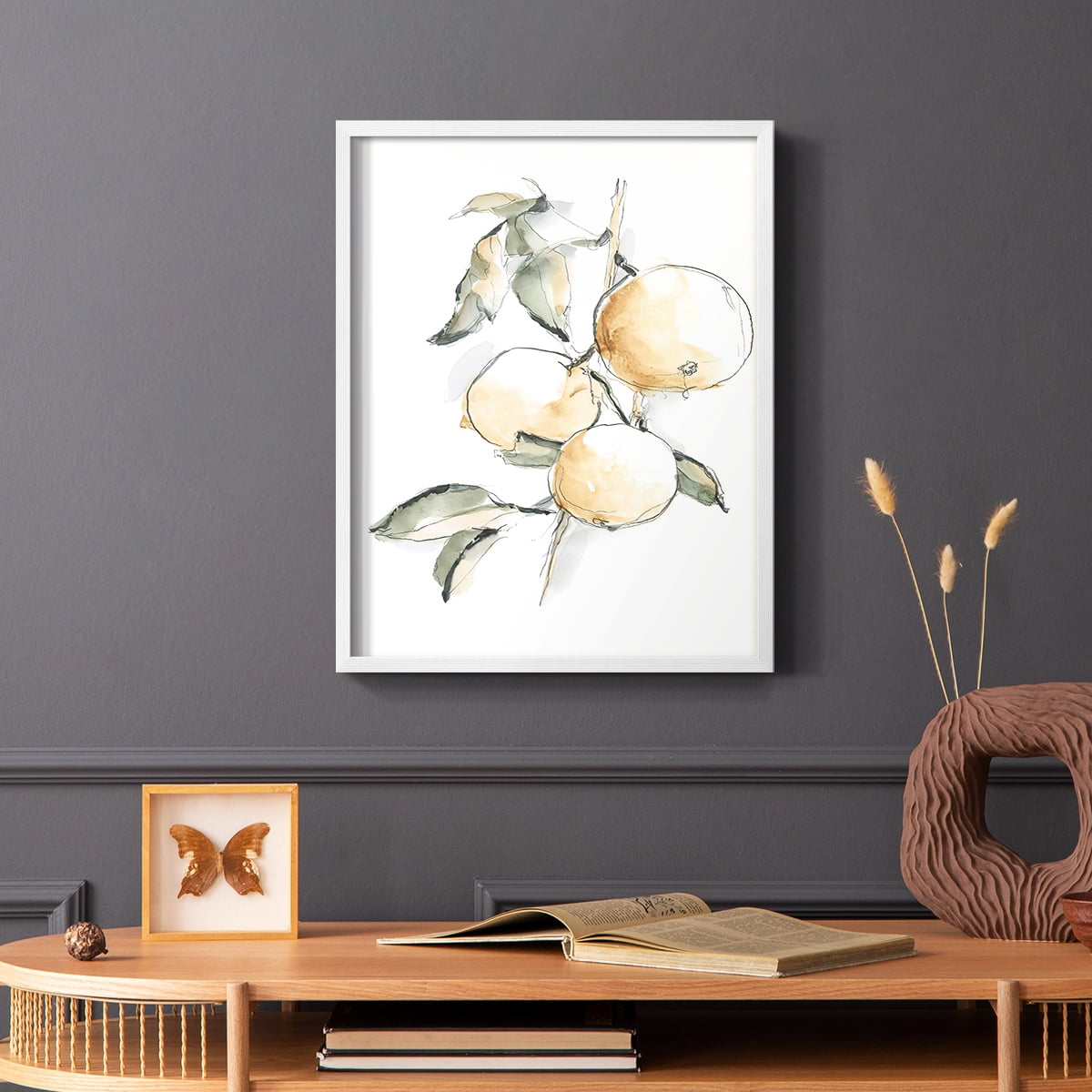 Watercolor Fruit Contour II Framed Print in White Solid Wood 11 x 14 Framed Print