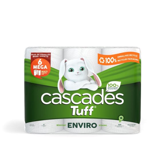 Papier essuie-tout Cascades Tuff Enviro, 6 rouleaux, 160 feuilles, 2 plis