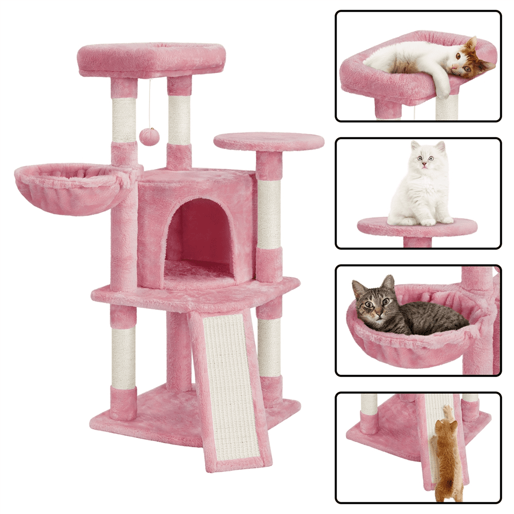 Alden Design 42"H Multilevel Cat Tree Tower with Condo and Perches, Pink