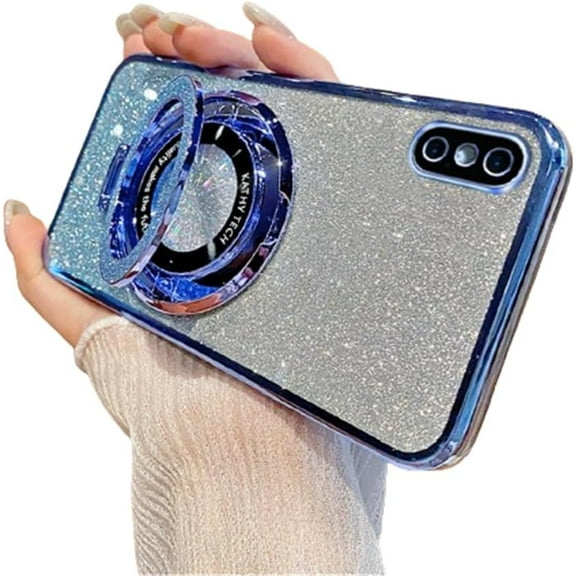 Magnetic Case for iPhone Xs Max Case with Stand Cute Glitter Sparkly Camera Protection Luxury Plating Shockproof Slim fit TPU Case Cover for iPhone Xs Max Bling Blue DS