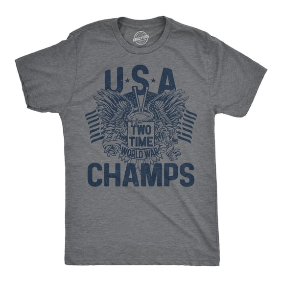Mens Funny T Shirts USA Two Time World War Champs Sarcastic Fourth Of July Graphic Novelty Tee for Men Graphic Tees