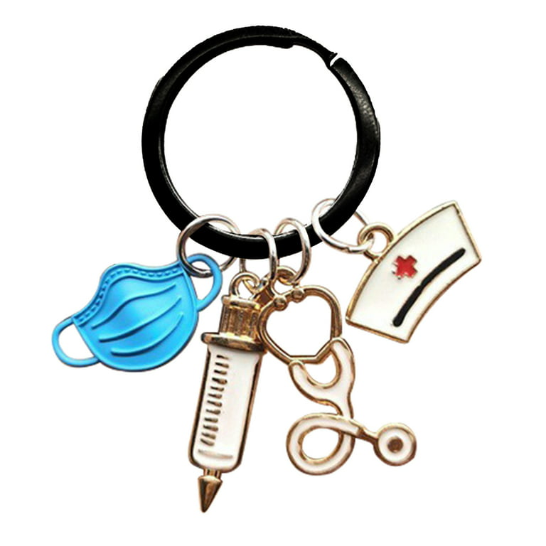 OOKWE Doctor Keychain Medical Mask Key Ring Injection Syringe Stethoscope  Nurse Cap Keychain Medical Gift DIY Jewelry Handmade 