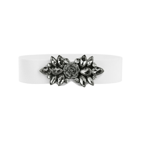 Cinturones elásticos para mujeres, banda de cintura de rosa vintage elegante con strass para vestido abrigo 70x6cm/27.6x2.4" banda blanca-negra
