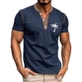 thumbnail image 2 of Henley Shirts for Men Summer Short Sleeve Casual Coconut Tree Graphic T Shirts Beach Vacation Outfits, 2 of 5