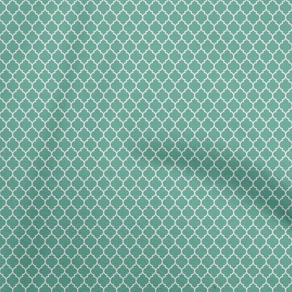 oneOone Polyester Spandex Sea Green Fabric Quatrefoil Fabric For Sewing Printed Craft Fabric By The Yard 56 Inch Wide