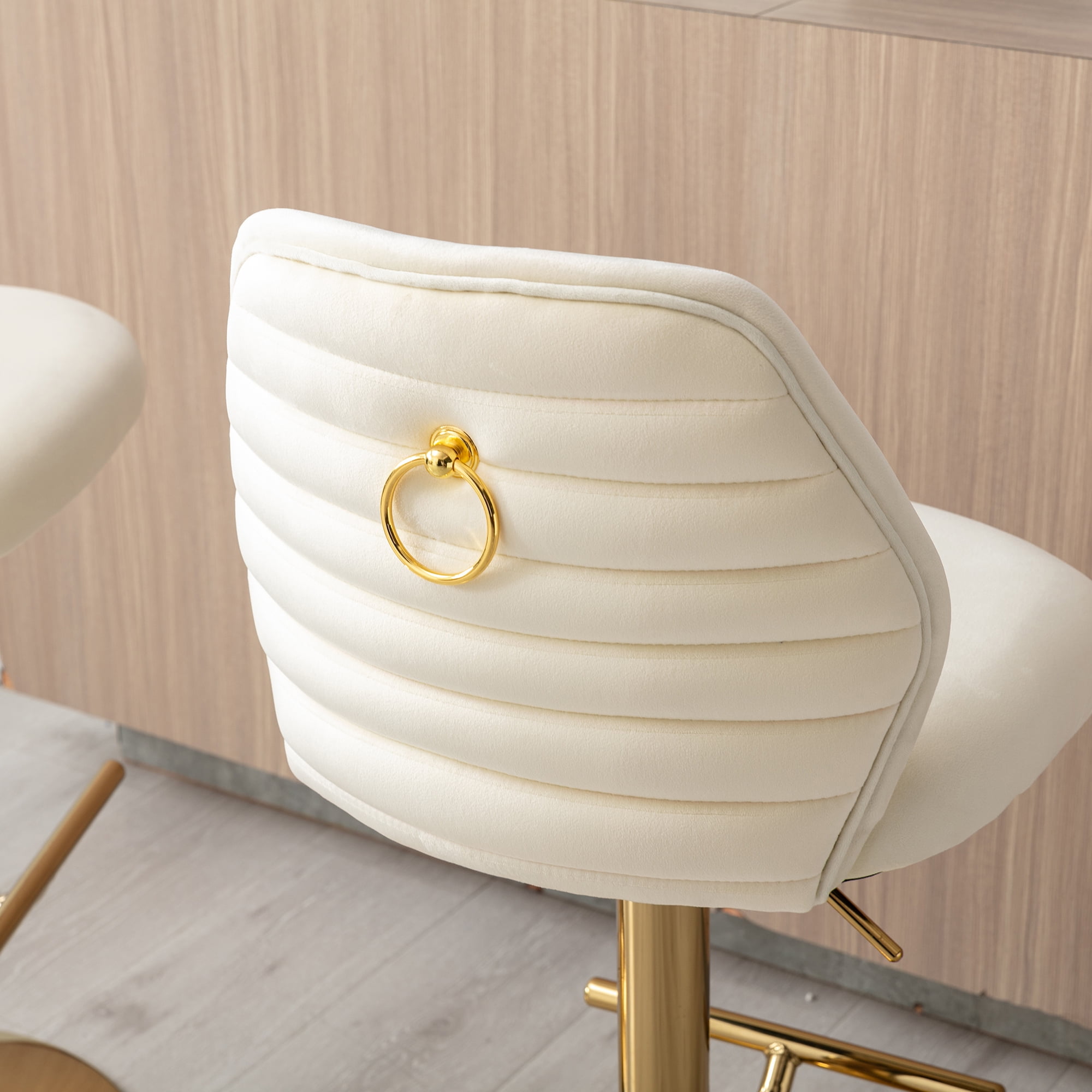 Kadyn Swivel Bar Stools Chair Set of 2, Adjustable Counter Height Barstools with Tufted High Back & Ring Pull, Cream Kadyn Swivel Bar Stools Chair Set of 2, Adjustable Counter Height Barstools with Tufted High Back & Ring Pull, Cream