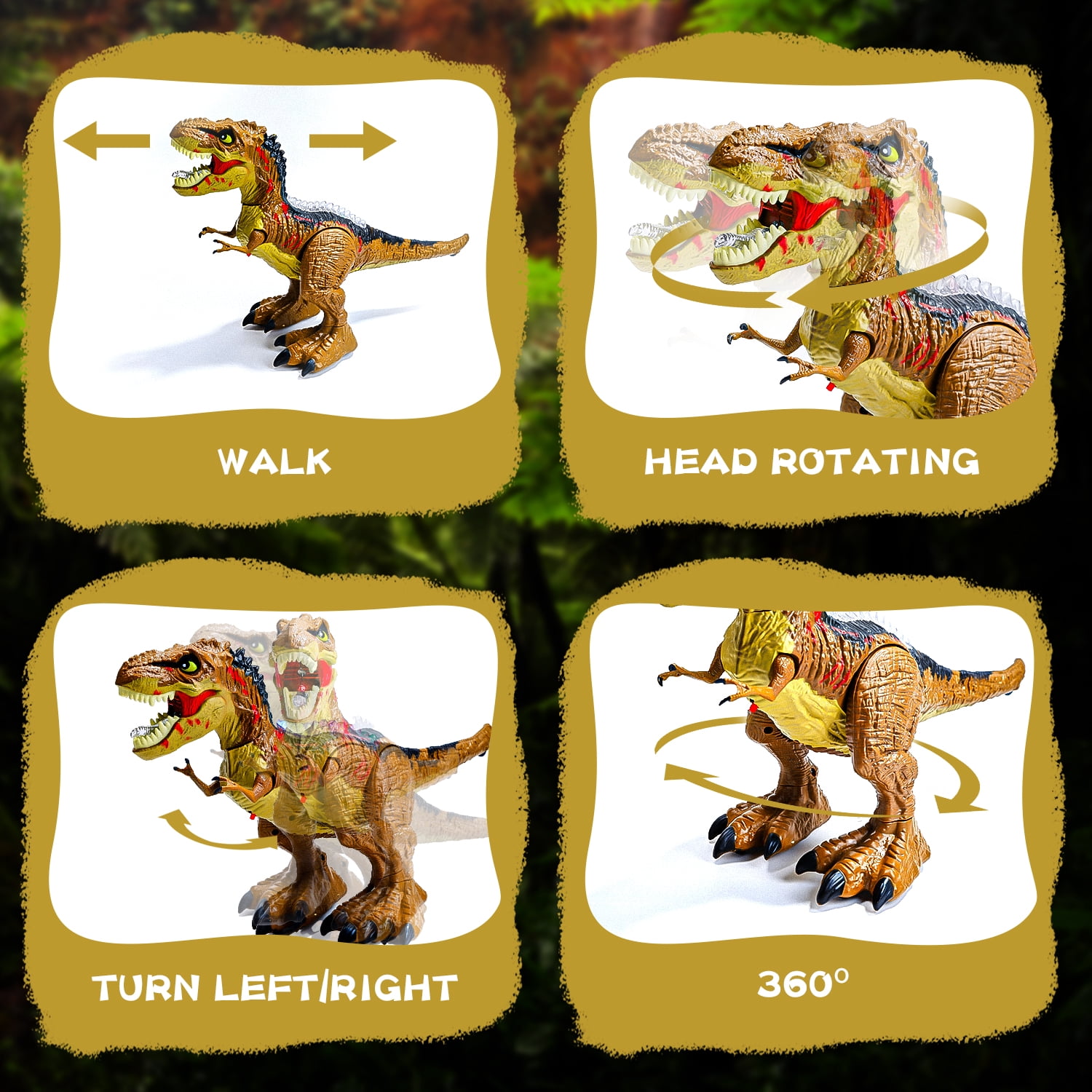 JoyStone Remote Control Dinosaur Toys for Kids, Electric Walking RC T-Rex, Realistic Tyrannosaurus Dino Robot with Roaring and LED Light for Boys and Girls Age 3+, Brown