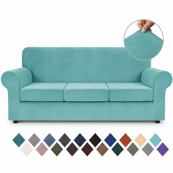 4 Pieces Couch Cover For Sofa Covers Washable Aqua | 3 Cushionniture Protector Slipcovers With Non Slip Elastic Bottom Pet Friend