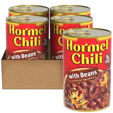 HORMEL Chili with Beans Canned Chili, Beef, No Artificial Ingredients, Shelf-Stable, 15 oz Steel Can (4 Pack)