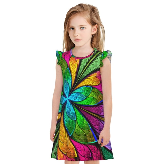 Balery Multicolored Beautiful Flower Camisón de princesa para niñas, pijama de algodón con mangas abullonadas, suave y bonito.-Medium