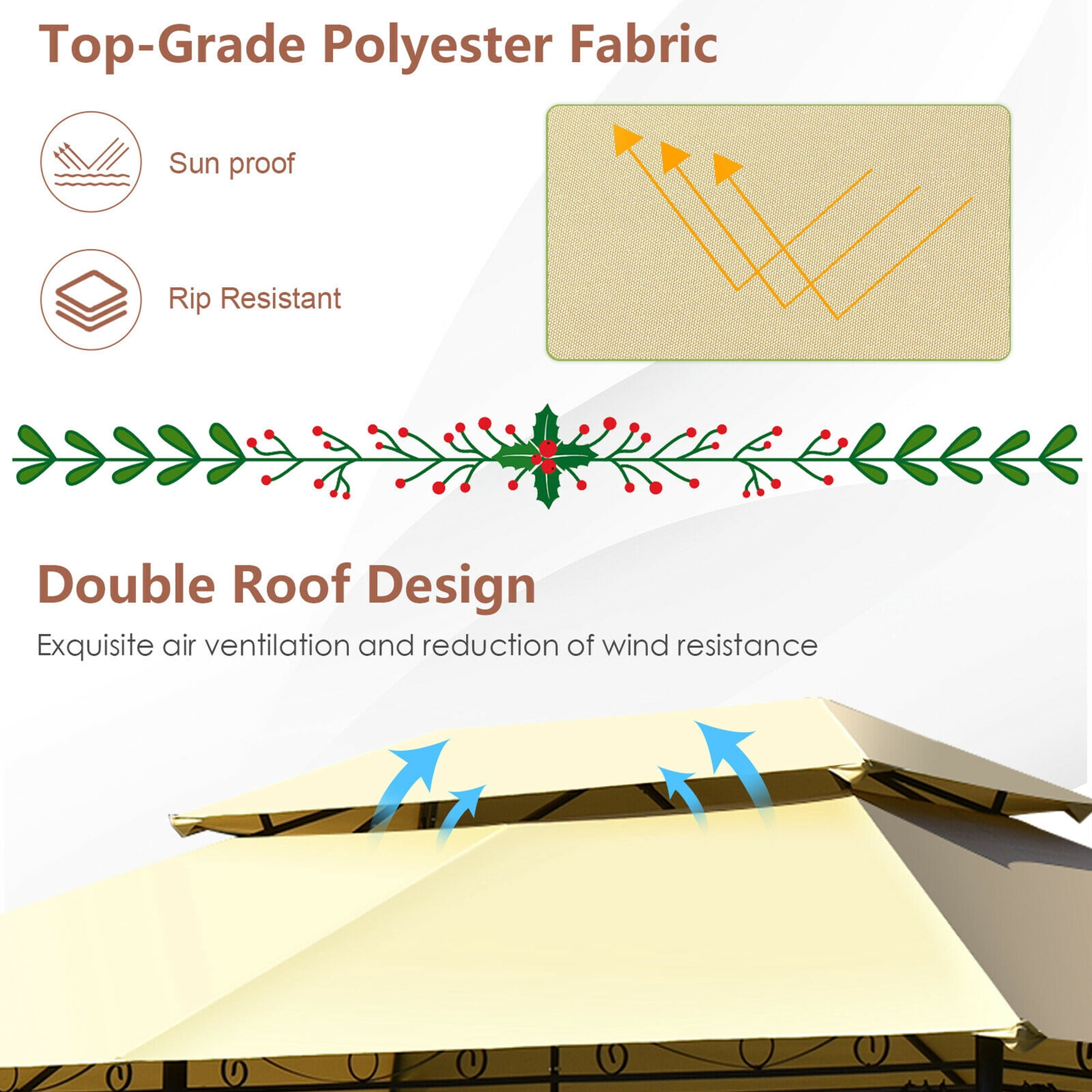 Gymax 2-Tier 10'x13' Steel Gazebo Canopy Tent Shelter Patio Garden Outdoor Netting Beige