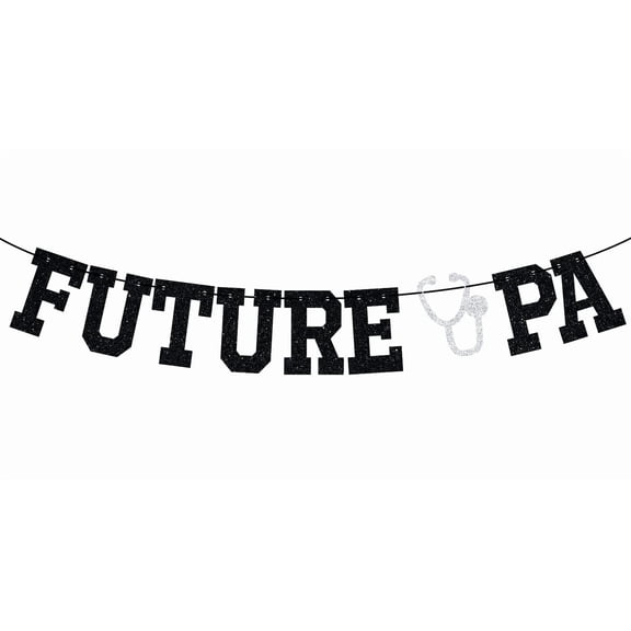 Future PA Banner - Congrats Physician Assistant Bunting Sign, Medical School/Nursing School Graduation Party Decorations Supplies, Black Glitter
