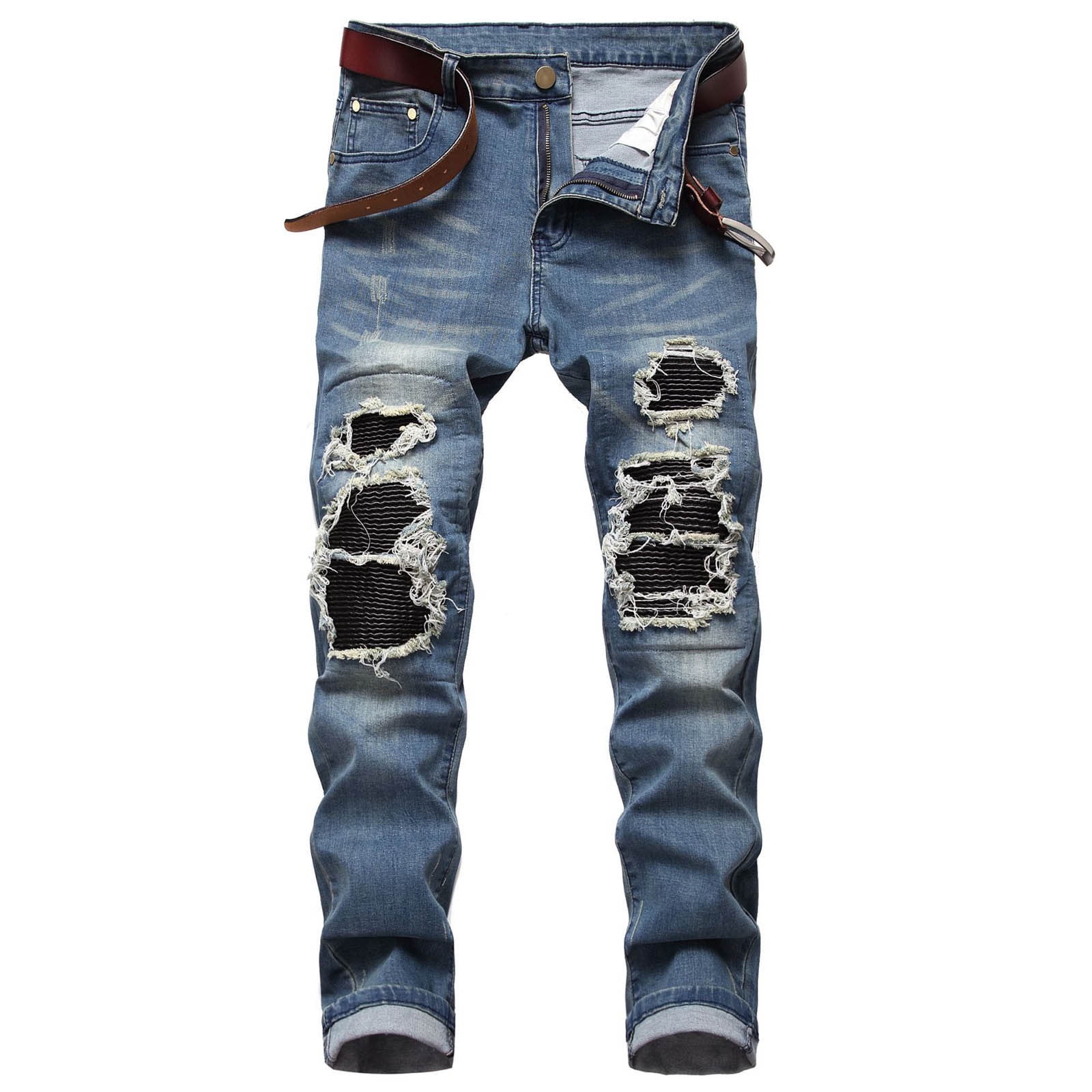 Lilgiuy Men's Casual Autumn Denim Cotton Straight Ripped Hole Trousers ...