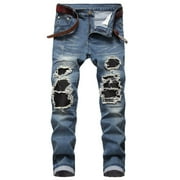 Levmjia Men Pajama Pants Clearance Big & Tall Men's Casual Cotton Straight Ripped Hole Trousers Jeans Pants Full Length Pants