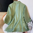 thumbnail image 4 of Simua Women Summer 3/4 Sleeve Chinese Blouse Top Traditional Mandarin Collar Ethnic Cotton Linen Qipao Shir Green,L, 4 of 5