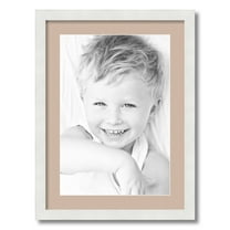 ArtToFrames 17x23 Matted Picture Frame with 13x19 Single Mat Photo Opening Framed in 1.25 Satin White Frame and 2 Grey Beige Mat (FWM-3966-17x23)