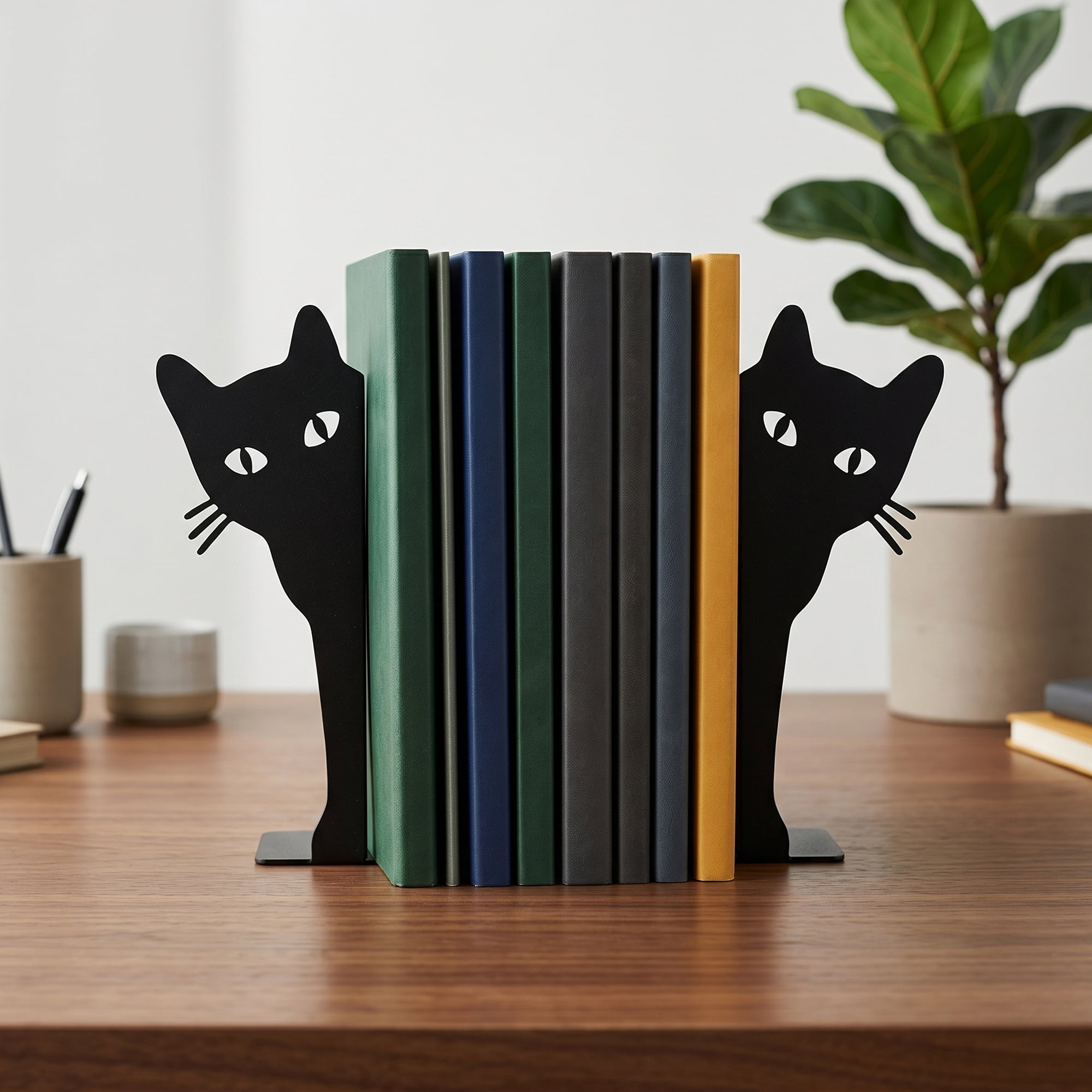 Unique Bargains 2Pcs Decorative Cartoon Metal Bookends Black 7.5*1.2*6.3inch