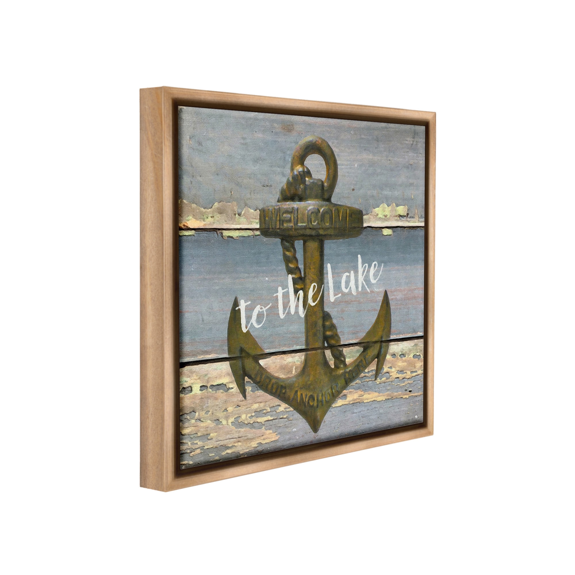 Stupell Industries Rustic Welcome Anchor Nature Painting Brown Floater Framed Canvas Art Print Wall Art, 18 x 18