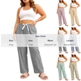 thumbnail image 3 of Bovxnpu Womens Pajamas Bottoms Sleep Pants Striped Textured Ruched Wide Leg Casual Long Pants Sleepwear, 3 of 6