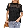 thumbnail image 4 of ZXSXSY Women Crochet Dots Cutout Short Sleeves Mock Neck Blouse Top, 4 of 12