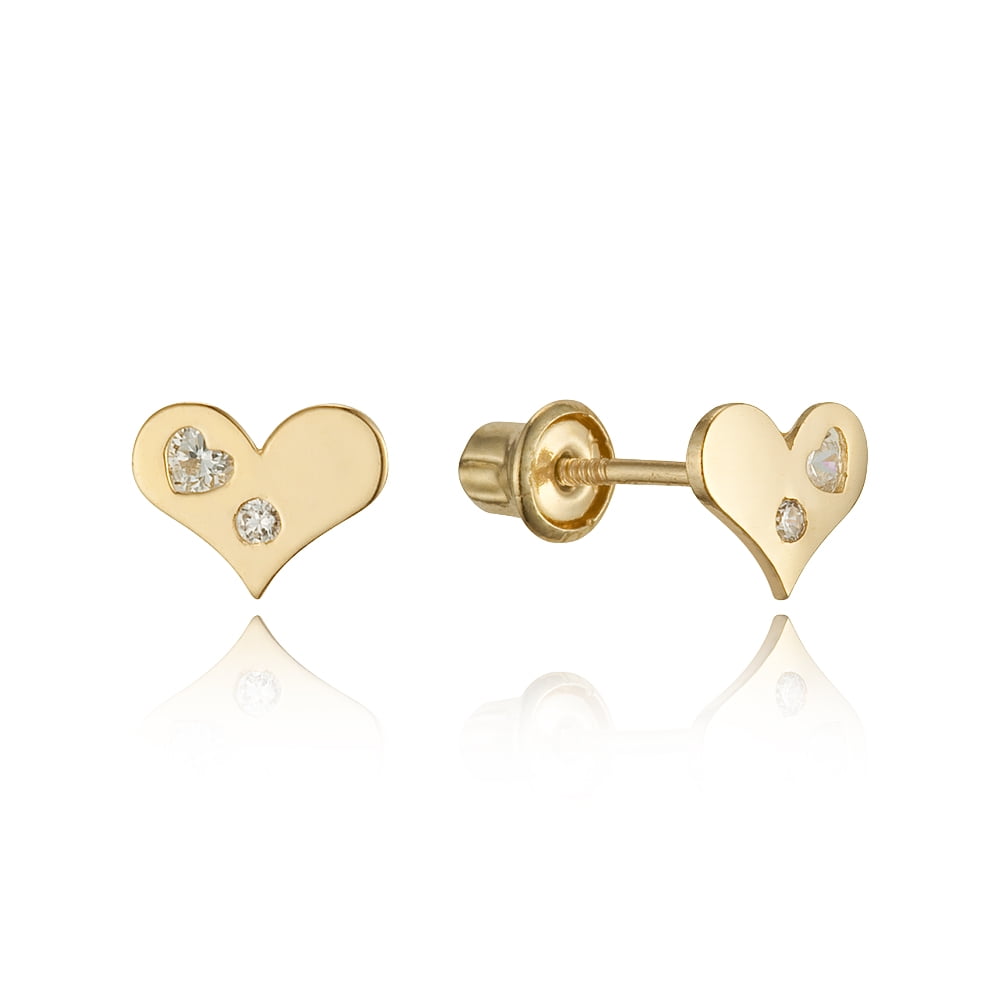 Lovearing 14k Yellow Gold Heart Cubic Zirconia Children Screwback