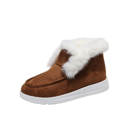 

Frontwalk Ladies Fuzzy Slippers Winter Moccasins Booties Plush Lined Snow Boots Driving Non-Slip Flats Womens Fluffy Loafers Brown 7