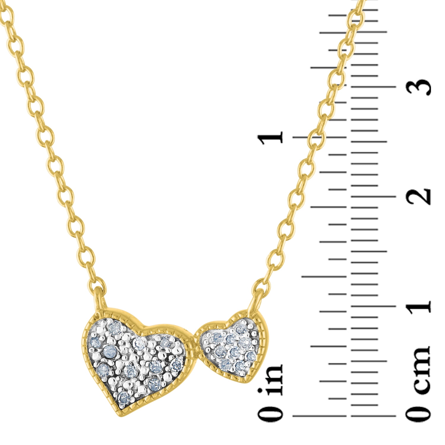 Diamond Accent Double Heart Necklace Sterling Silver 14K Yellow Gold Plated