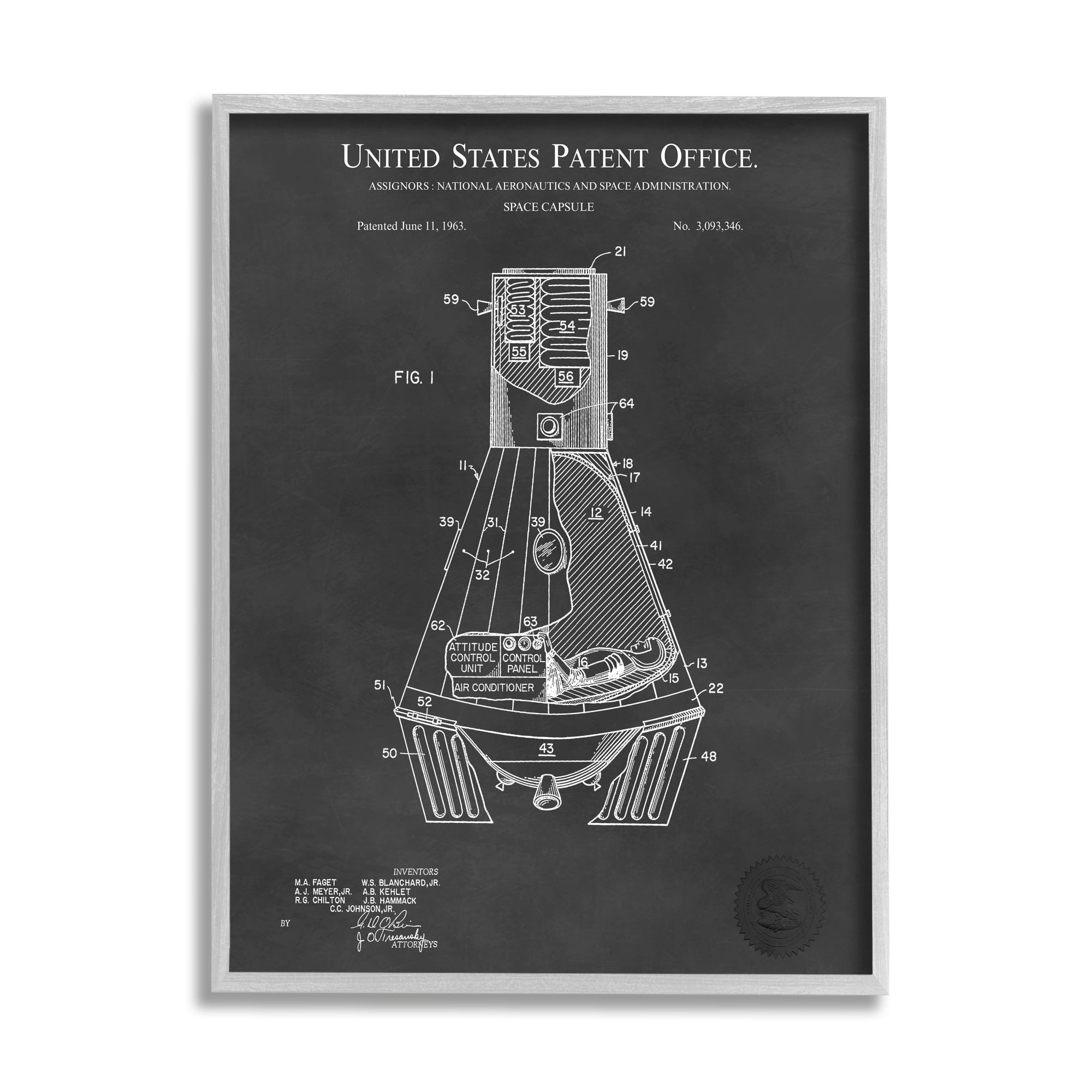 Stupell Industries Space Capsule Aircraft Detailed Blueprint Diagram Design Framed Wall Art, 16 x 20, Design by Karl Hronek