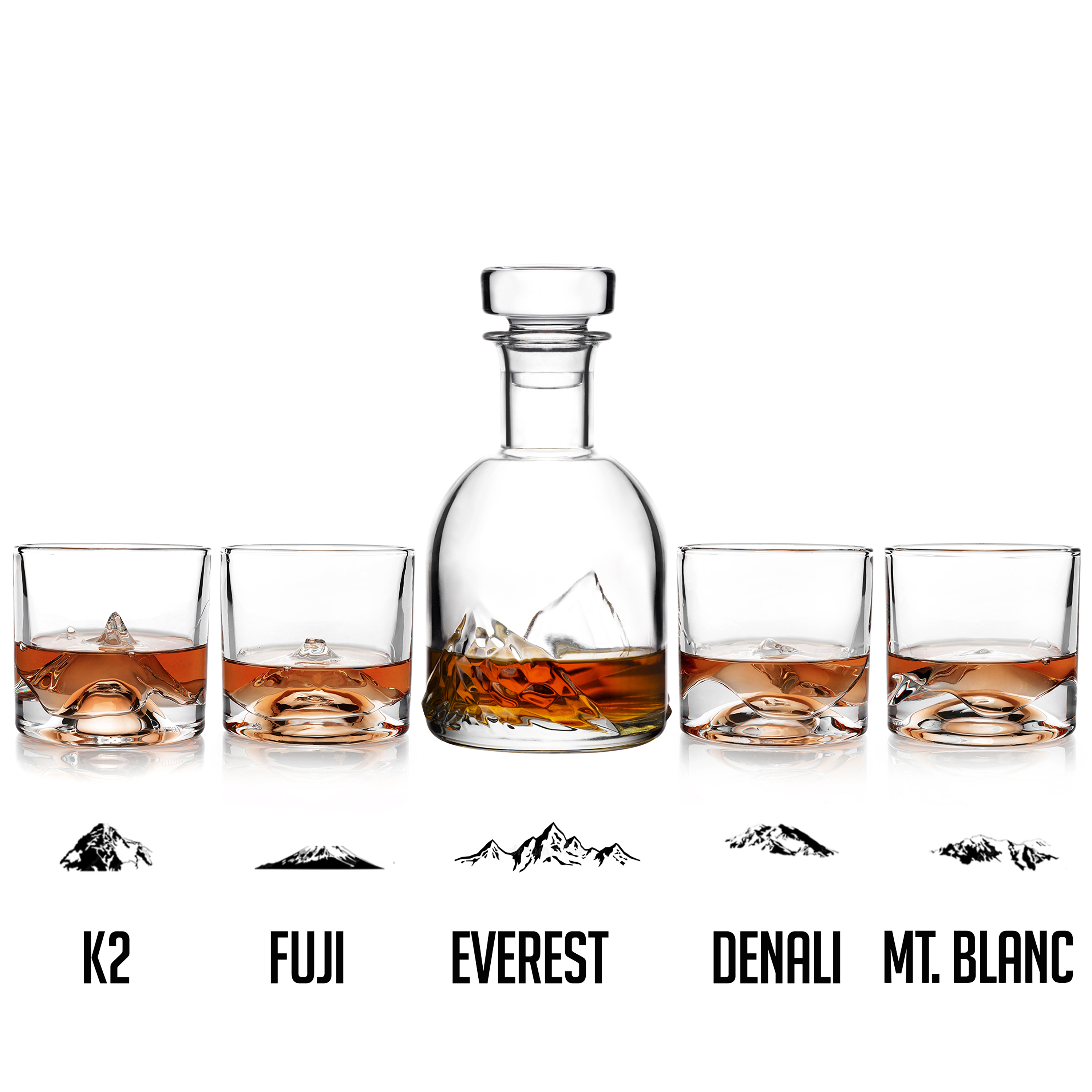 LIITON The Peaks Crystal Whiskey Decanter Set with Glasses