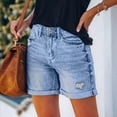 thumbnail image 5 of Women'S Casual Ripped Denim Shorts High Rise Distressed Rolled Hem Jeans Shorts Light Blue S, 5 of 8