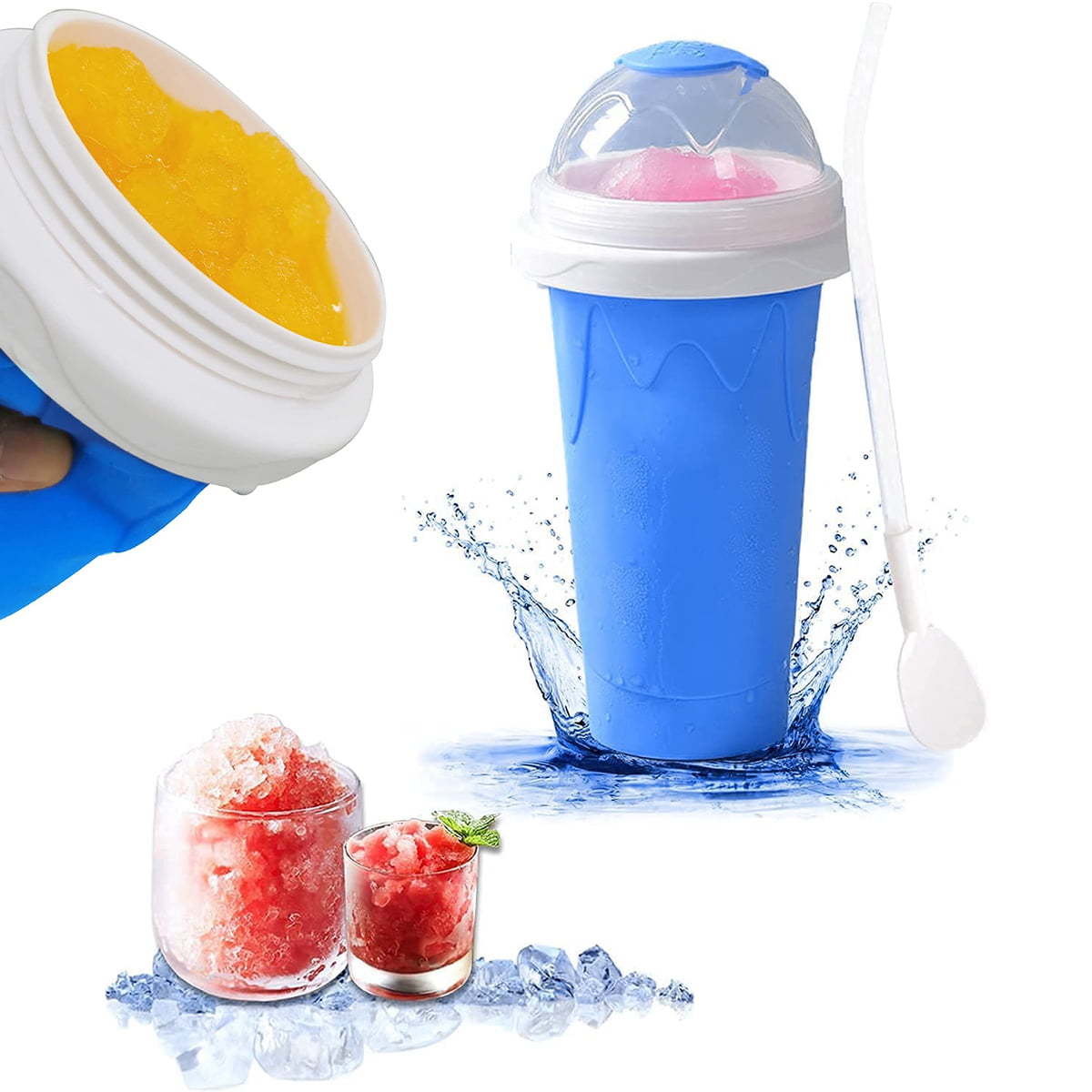 Smoothie Maker Squeeze Cup Slushy Maker Smoothie Cup Fast Cooling DIY Squeeze Cup Slush Machine Homemade Milkshake Ice Cream Machine Cup Double Layer Summer Juice Ice Cream Cup for Children Gifts 