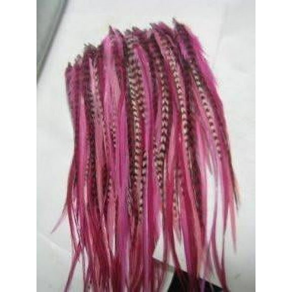 Feather Hair Extensions 6-10 Pink with Grizzly and Brown Feathers That Are Quality Salon