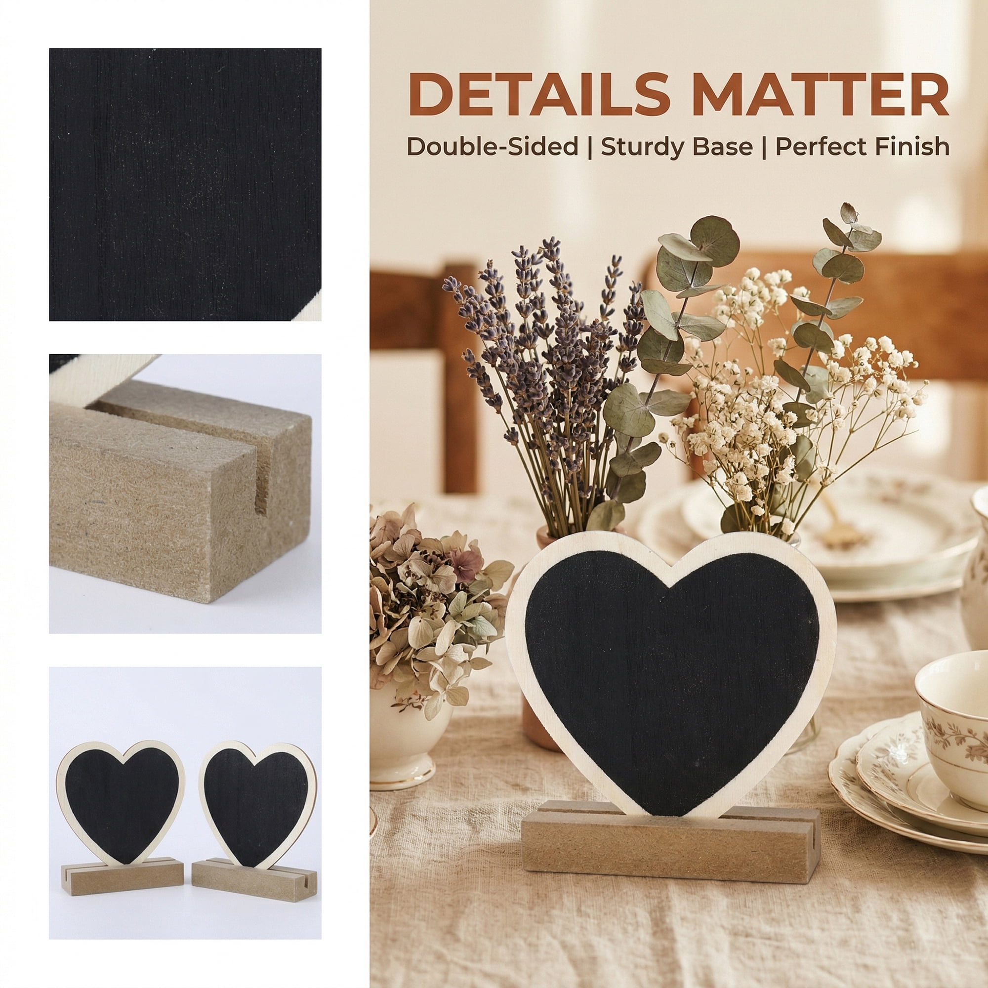 Unique Bargains 20Pcs Mini Chalkboard Signs with Support Base 10Pcs Heart Shape 3" x 1.0" x 2.8"
