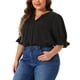 thumbnail image 4 of Blusa de gasa para mujer de tallas grandes Agnes Orinda, con cuello en V, mangas cortas abullonadas, casual, color negro, talla 1X, 4 of 6