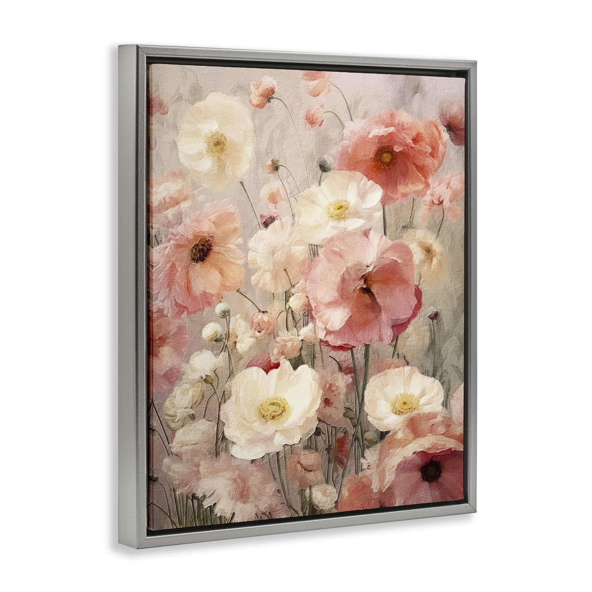 Stupell Industries Blush Floral Pattern Botanical & Floral Painting Gray Floater Framed Art Print Wall Art, 25 x 31