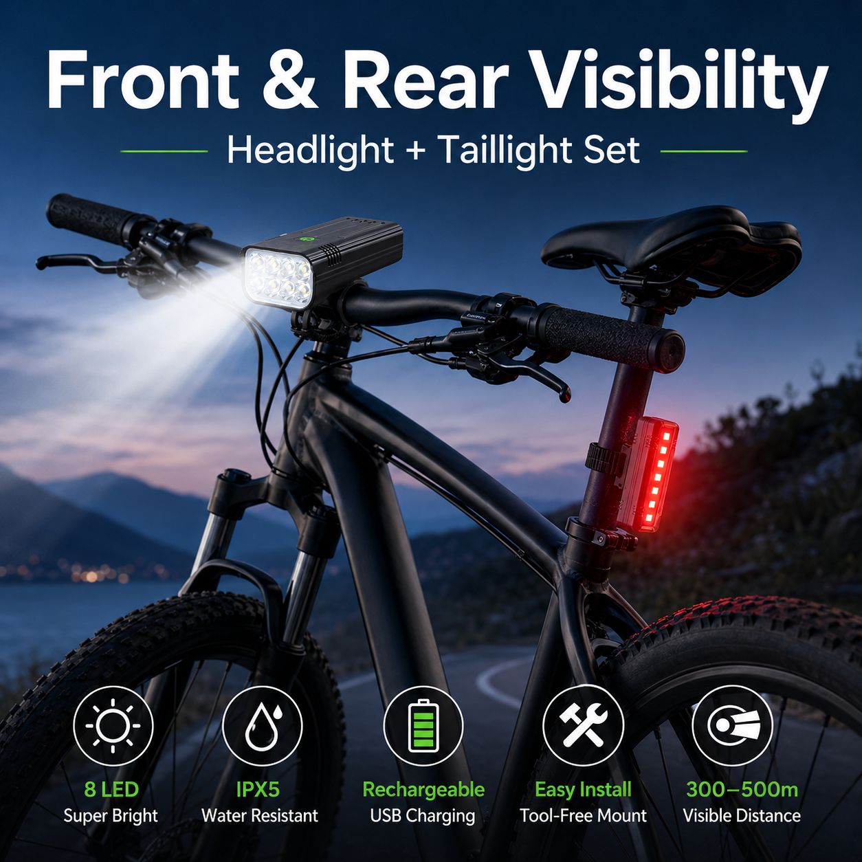 Byseng 9000 Lumen Rechargeable Bike Light Set photo 3