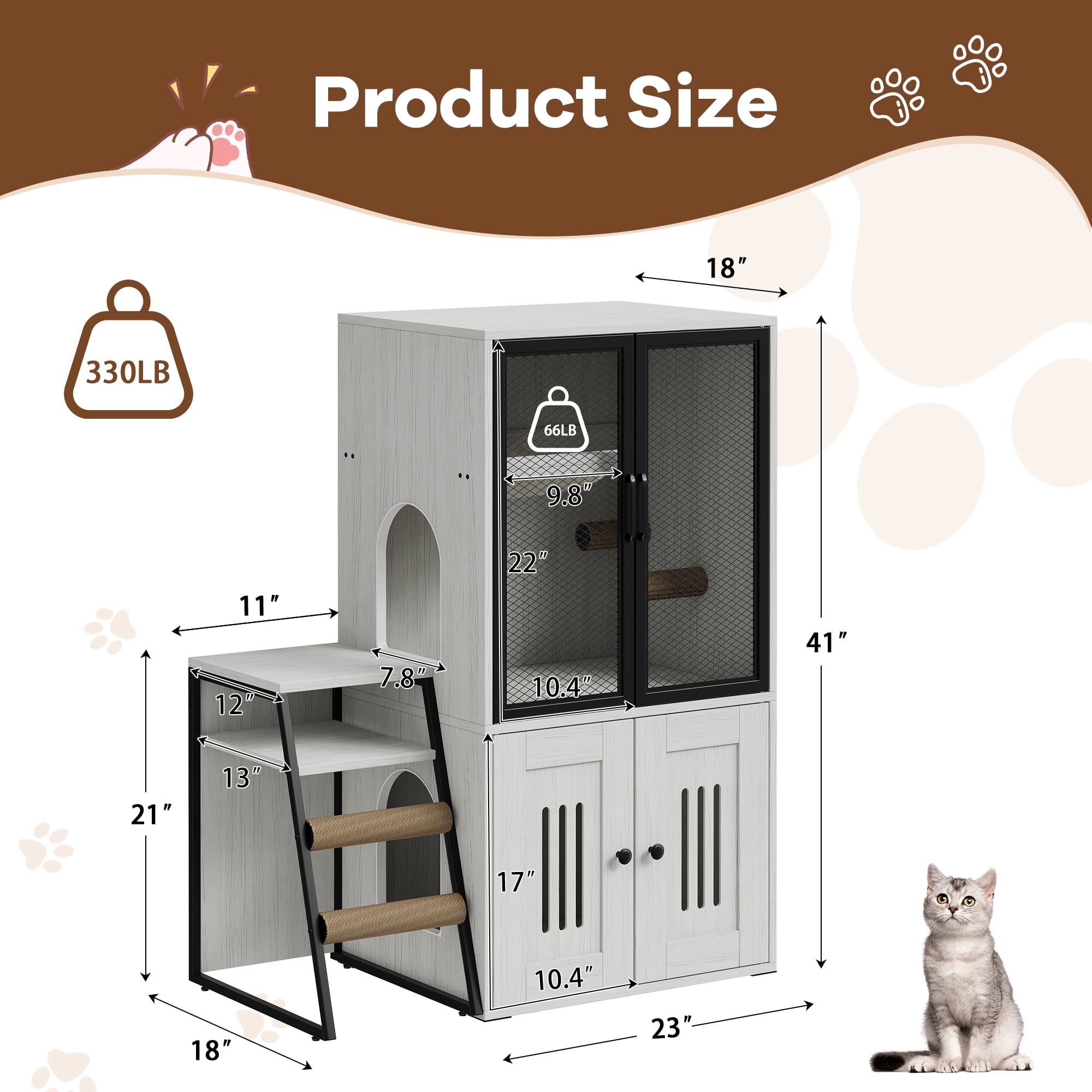 Cat Litter Box Enclosure Furniture,Hidden Litter Box Furniture with Shelf&Ladder,Double Litter Box Cabinet for Large Cats,Easy to Clean