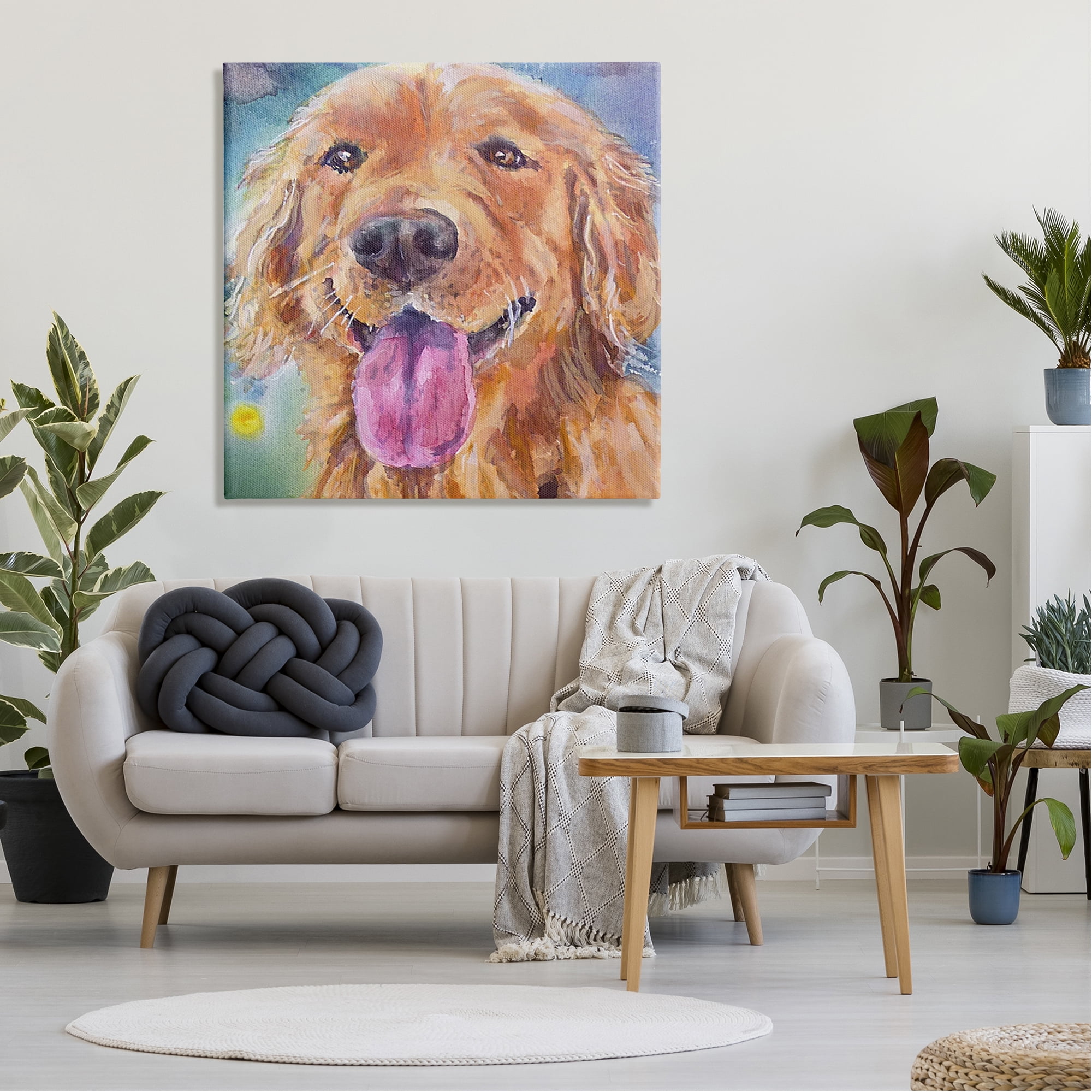 Stupell Industries Happy Retriever Dog Face Animals & Insects Painting Gallery Wrapped Canvas Print Wall Art, 36 x 36